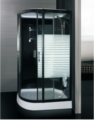 باب منزلق مخطط 4 مم حمام بخار زجاجي دش إطار أسود